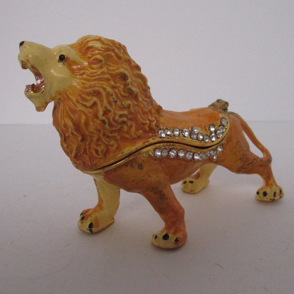 Austrian crystal enameled metal lion trinket box - Picture 1 of 4